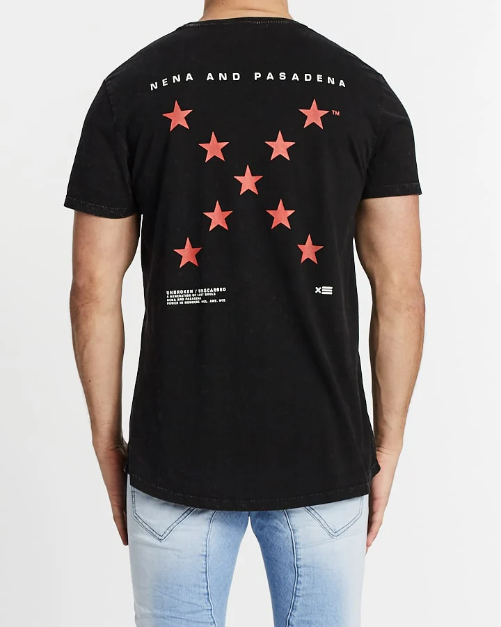 Nena Pasadena MENS ALL THE STARS SCOOP BACK TEE - ACID BLACK - Image 3