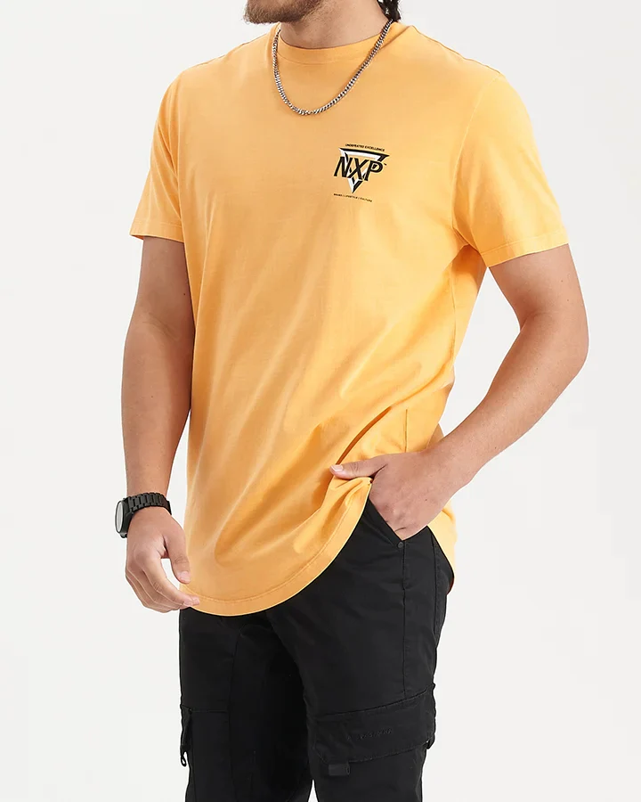 NENA & PASADENA Mens Alliance Dual Curved Hem Tee - Pigment Mock Orange - Image 3
