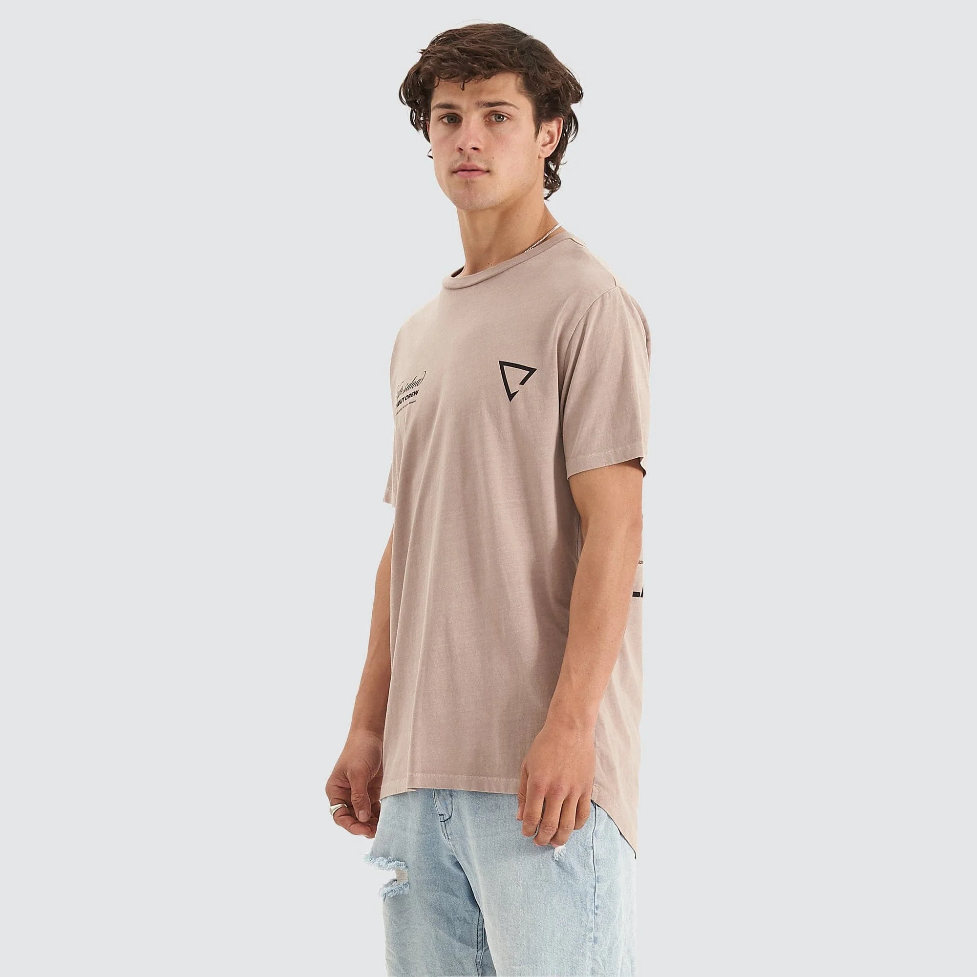 NENA & PASADENA Mens Blackout Cape Back Tee Shirt - Pigment Etherea Grey - Image 4