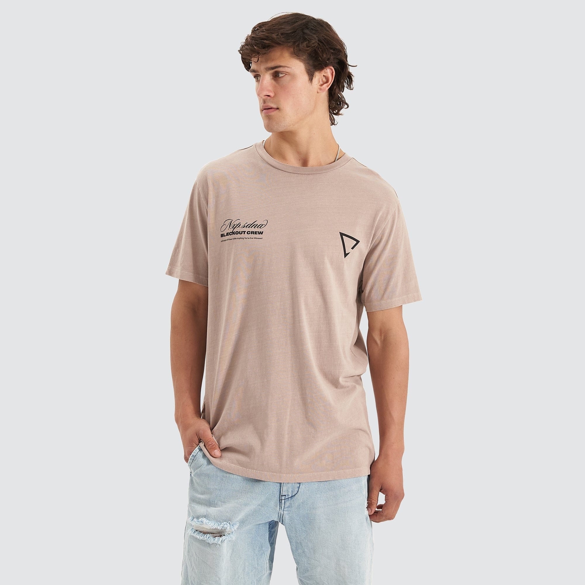 NENA & PASADENA Mens Blackout Cape Back Tee Shirt - Pigment Etherea Grey - Image 6