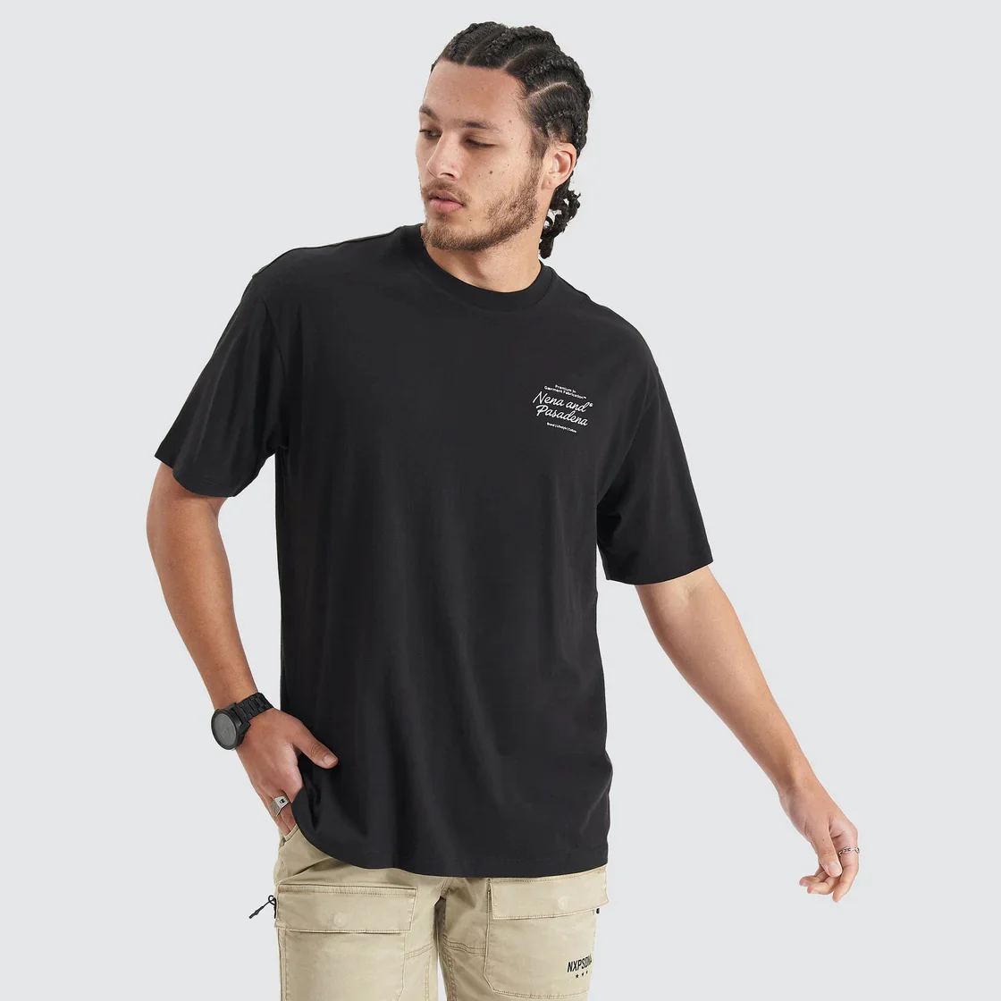 NENA & PASADENA Mens Bouncer Heavy Box Fit Tee - Jet Black - Image 2