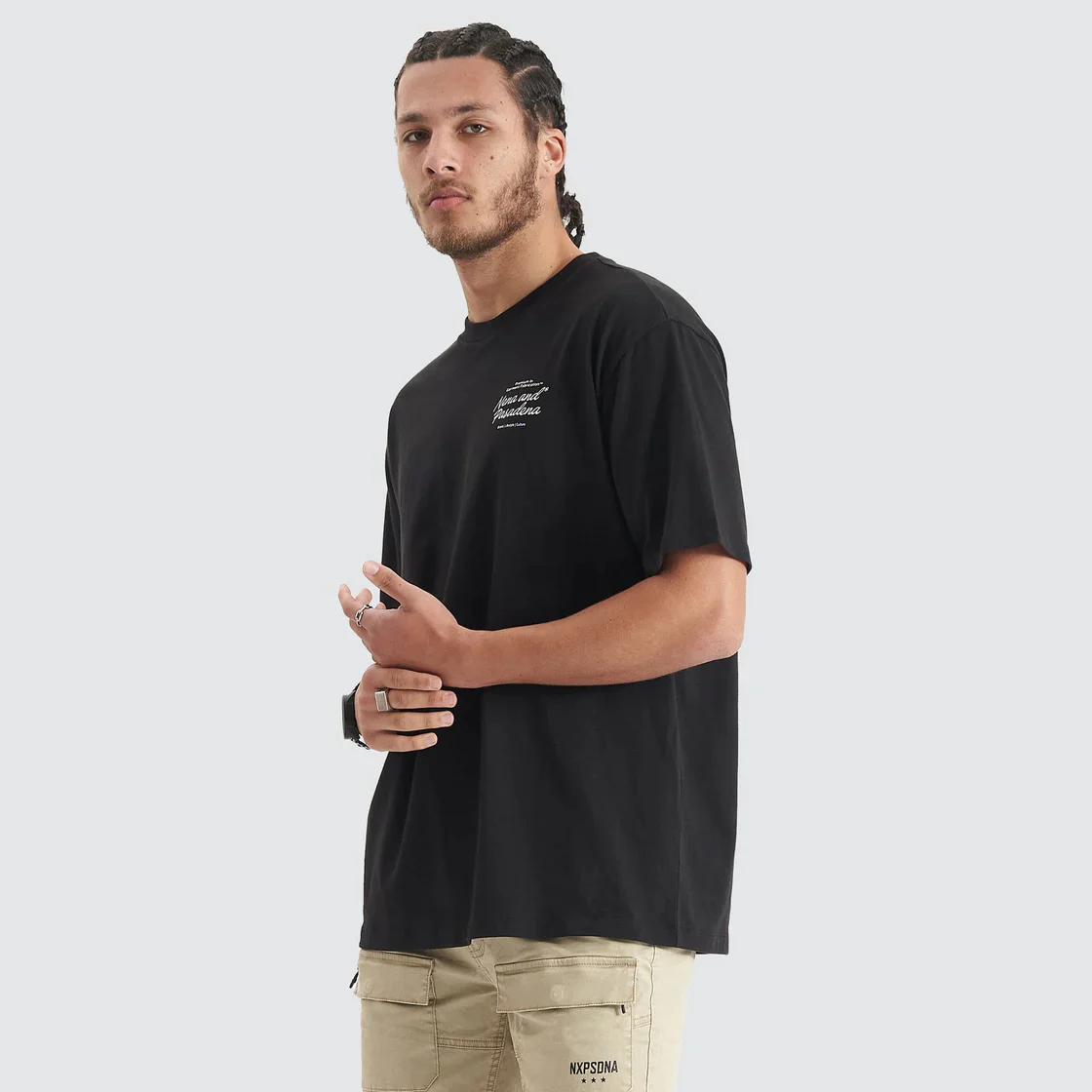 NENA & PASADENA Mens Bouncer Heavy Box Fit Tee - Jet Black - Image 5