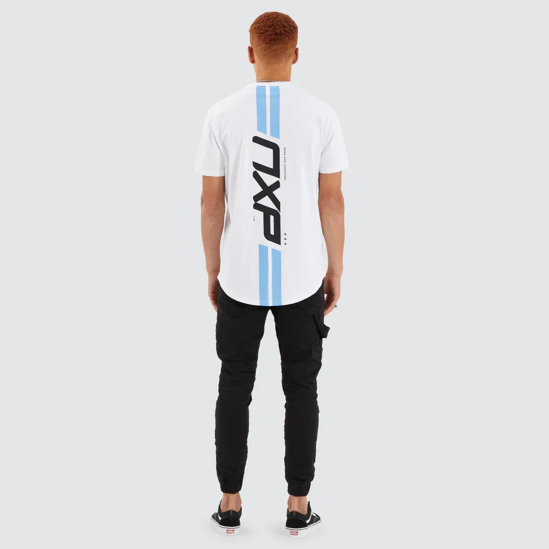 NENA & PASADENA Mens Chain Dual Curved Hem Tee Shirt - Optical White - Image 5