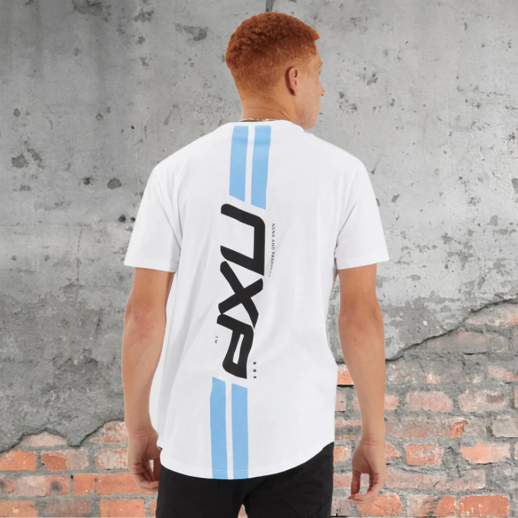 NENA & PASADENA Mens Chain Dual Curved Hem Tee Shirt - Optical White - Image 6