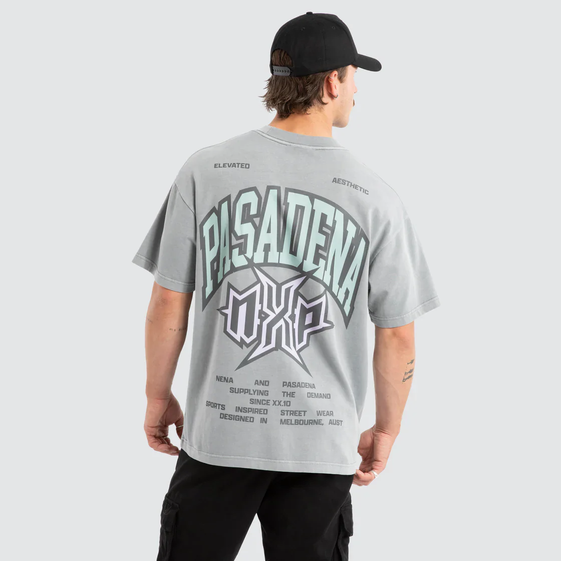 NENA & PASADENA Mens Civil Raptor Tee in Pigment Ultimate Grey - Image 2