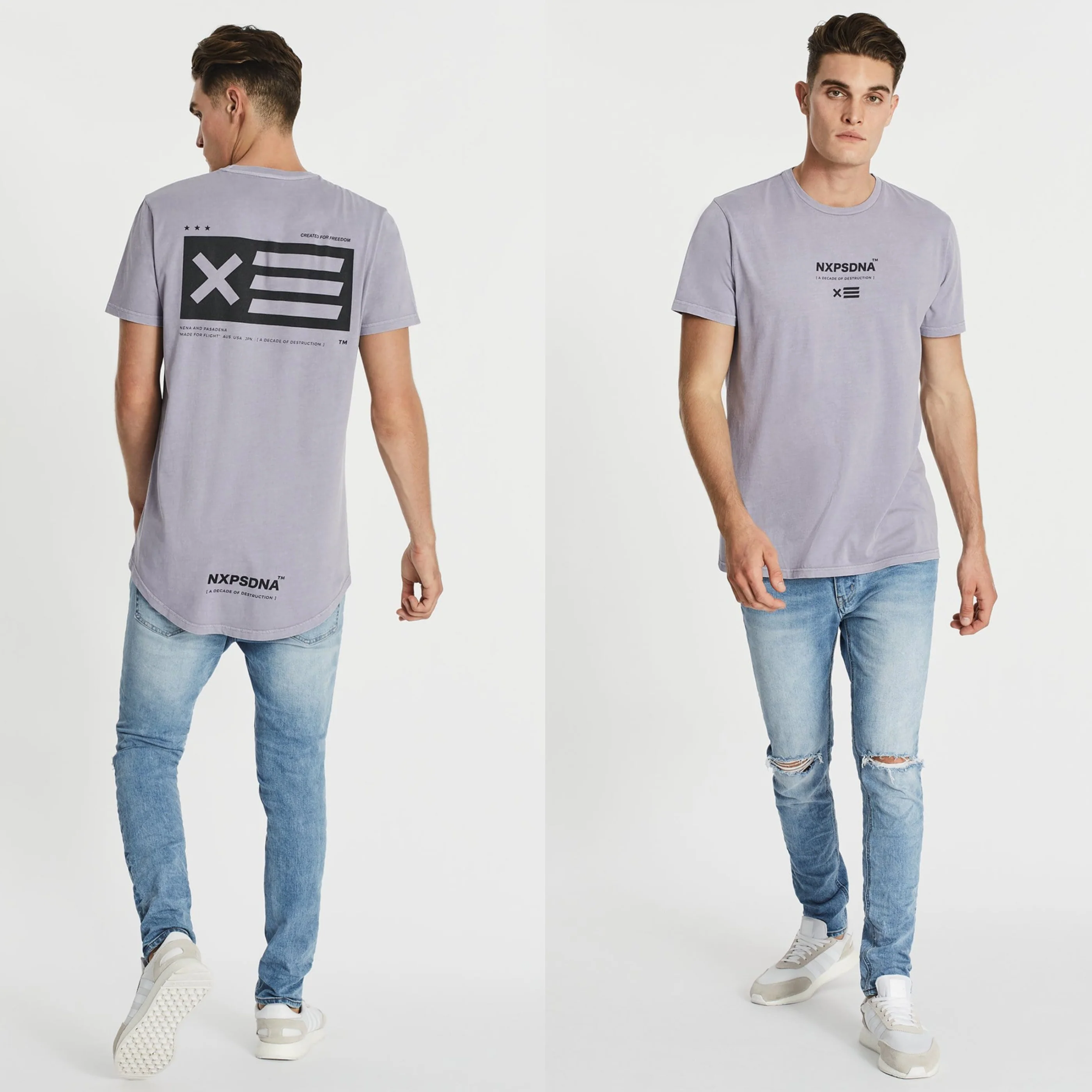 NENA & PASADENA Mens Critical Cape Back Tee Shirt - Pigment Lavender - Image 2