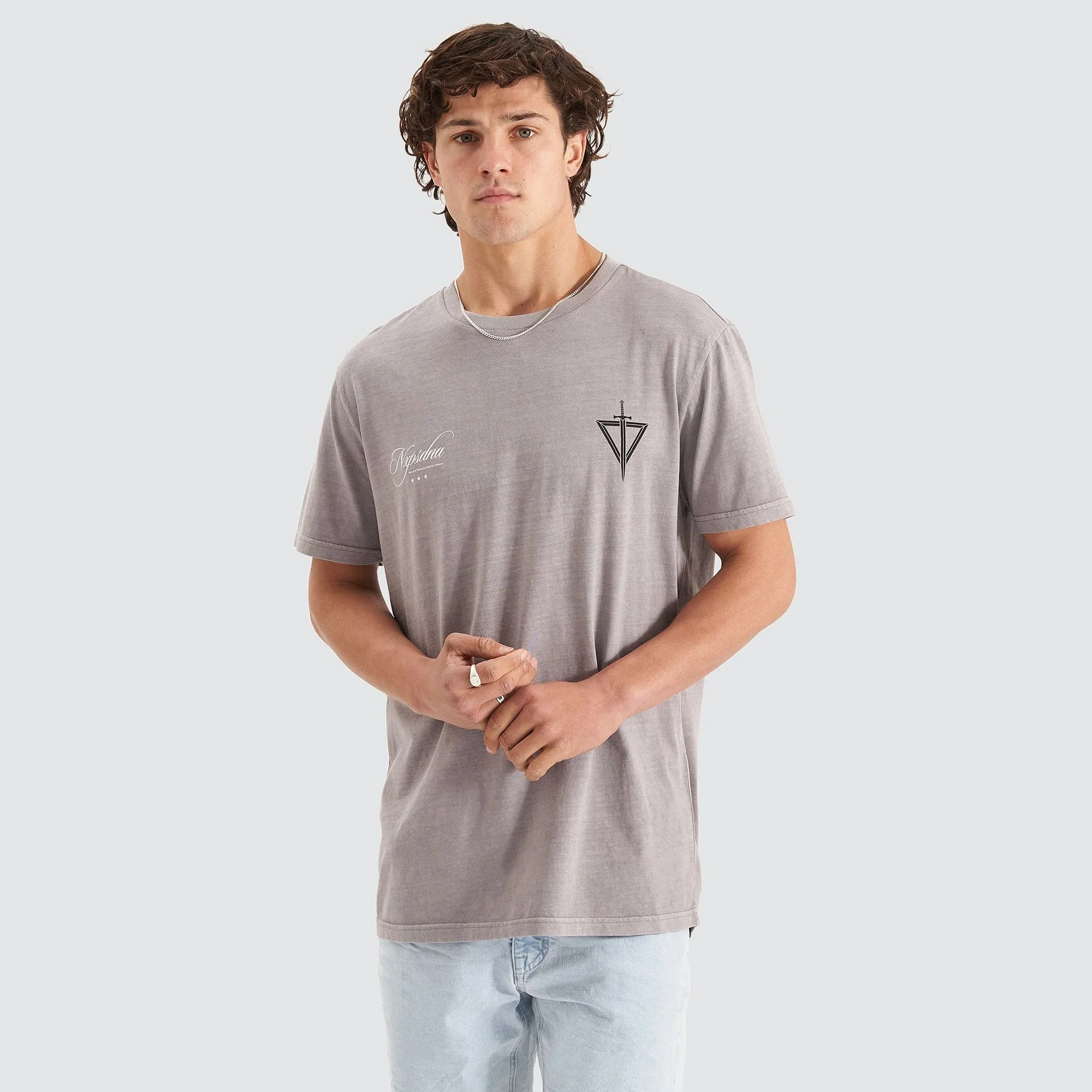 NENA & PASADENA Mens Dagger Cape Back Tee Shirt - Pigment Alloy - Image 2