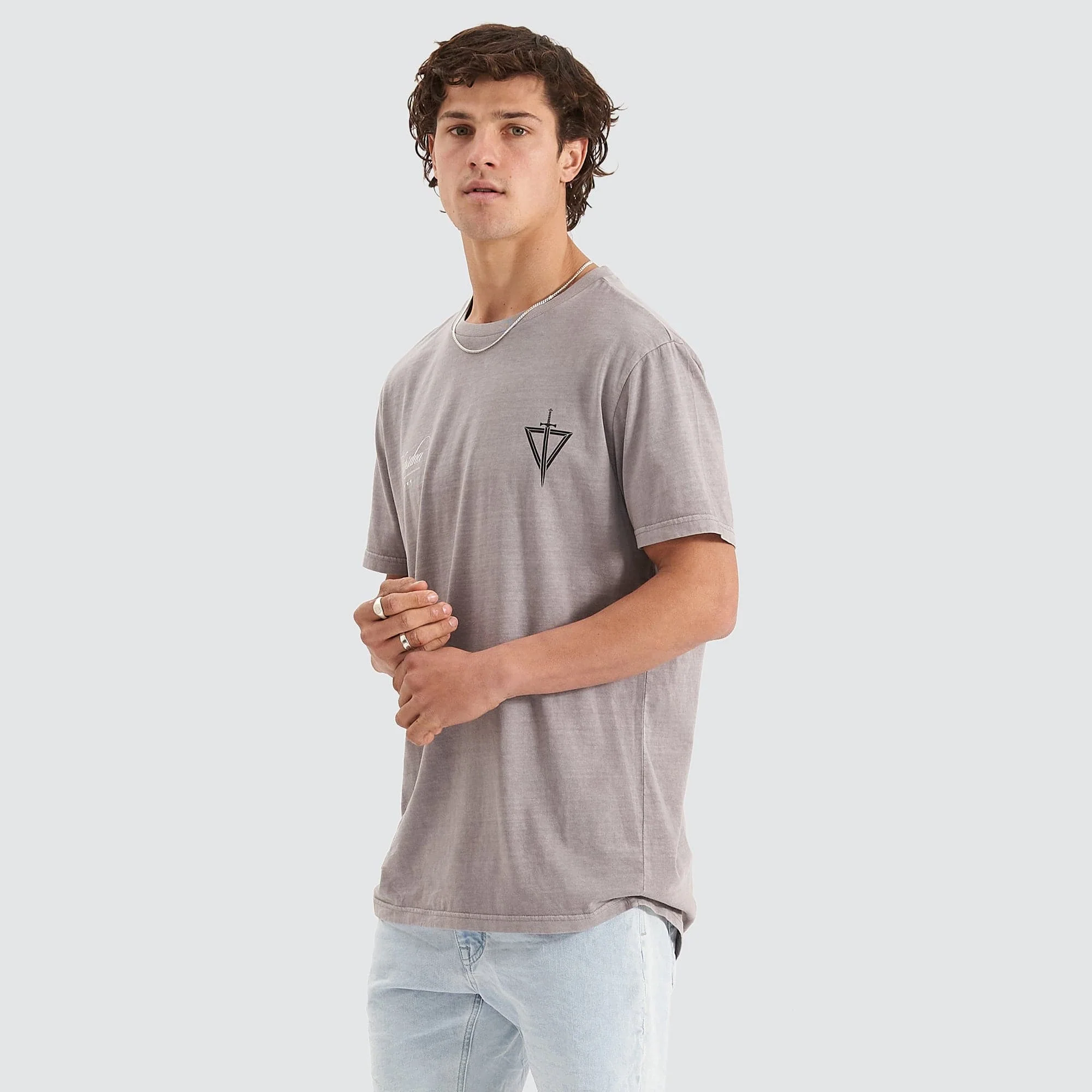 NENA & PASADENA Mens Dagger Cape Back Tee Shirt - Pigment Alloy - Image 4