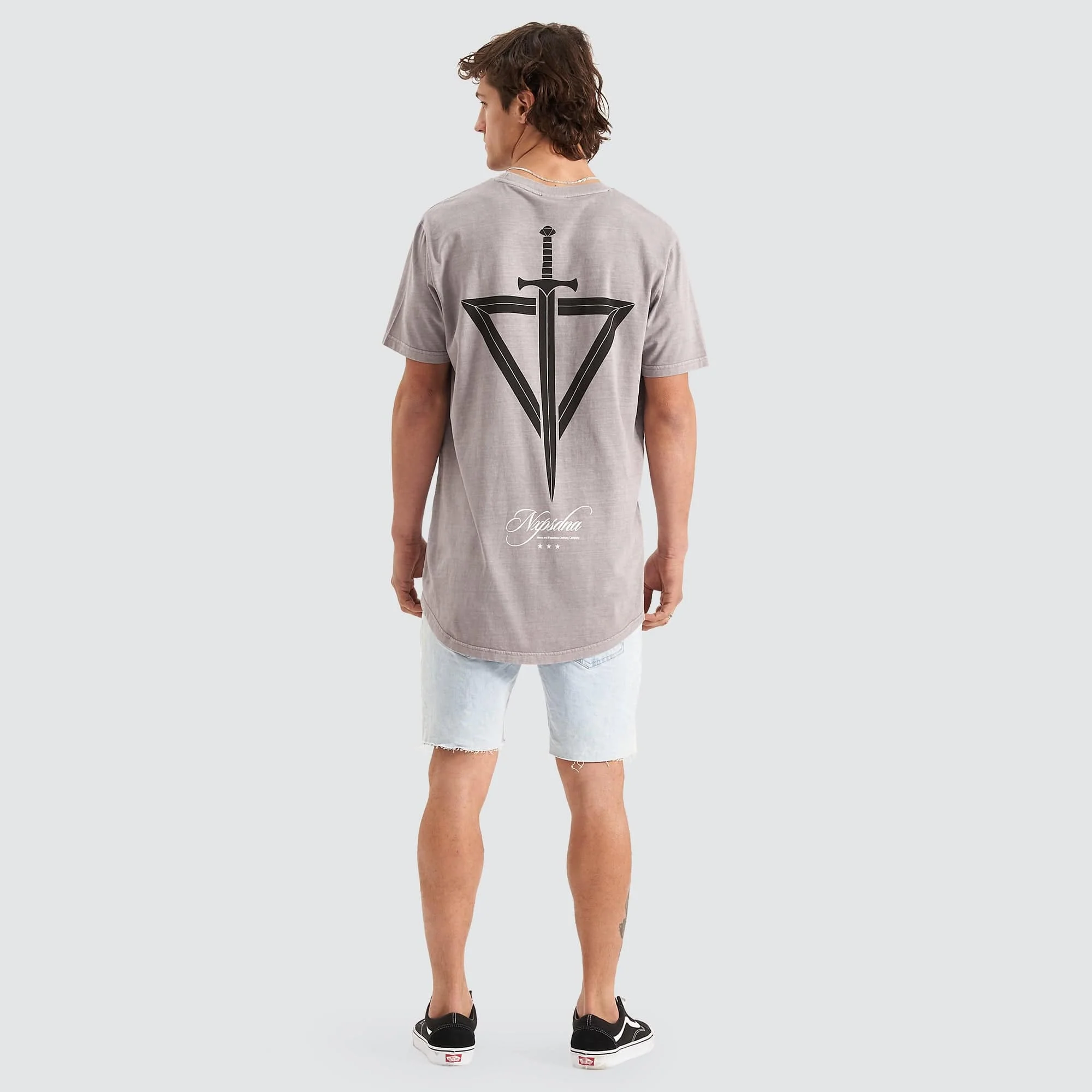 NENA & PASADENA Mens Dagger Cape Back Tee Shirt - Pigment Alloy - Image 5