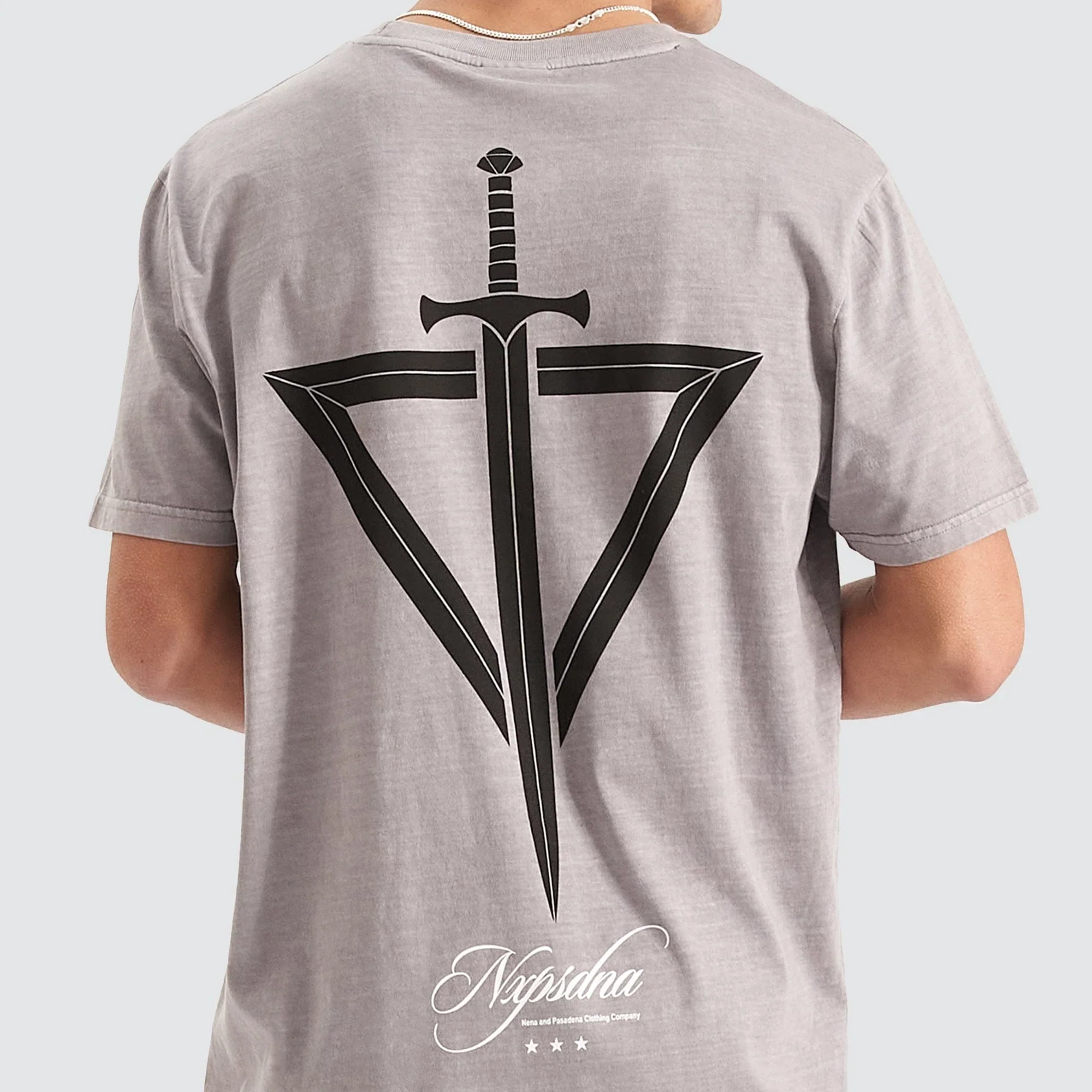 NENA & PASADENA Mens Dagger Cape Back Tee Shirt - Pigment Alloy - Image 6