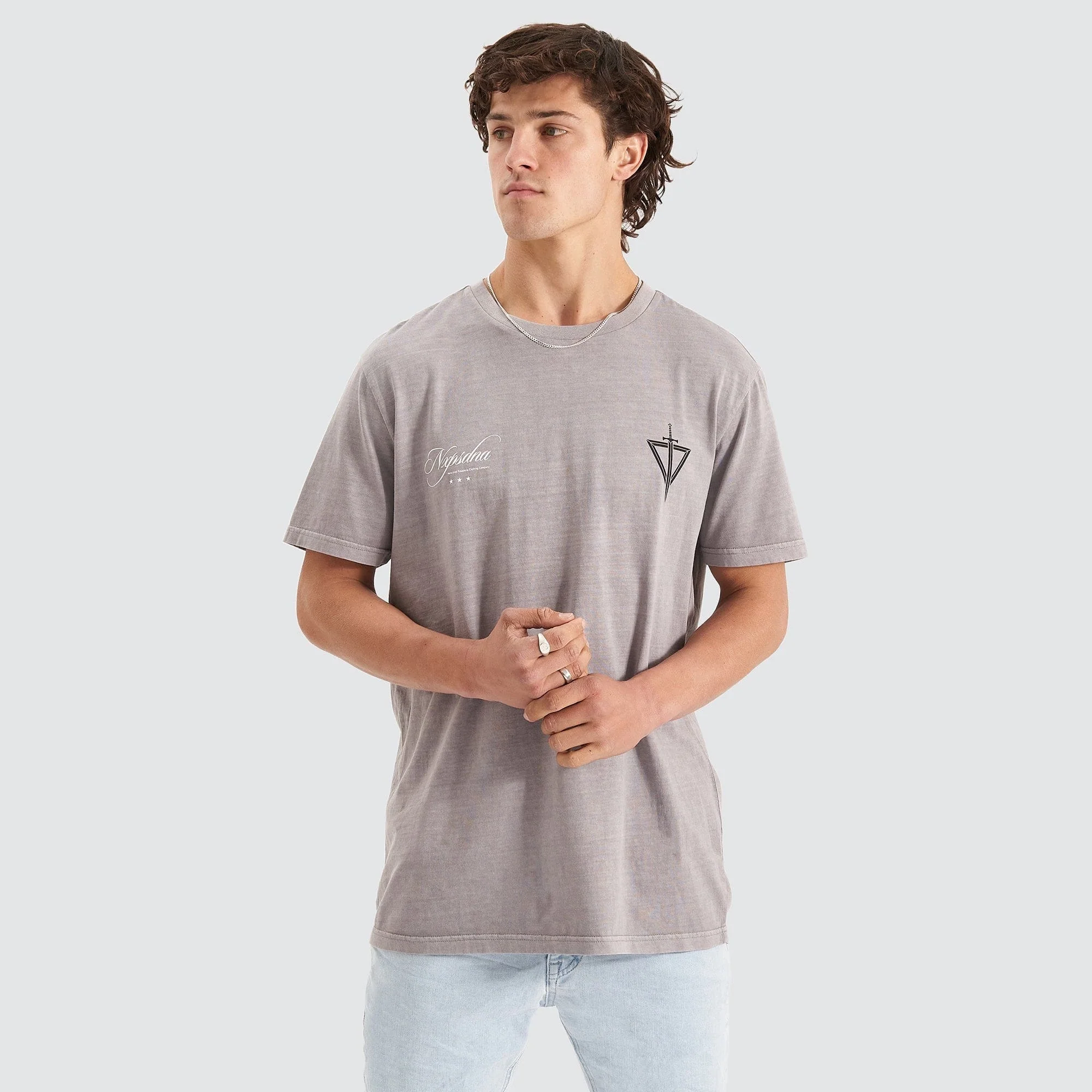 NENA & PASADENA Mens Dagger Cape Back Tee Shirt - Pigment Alloy - Image 7