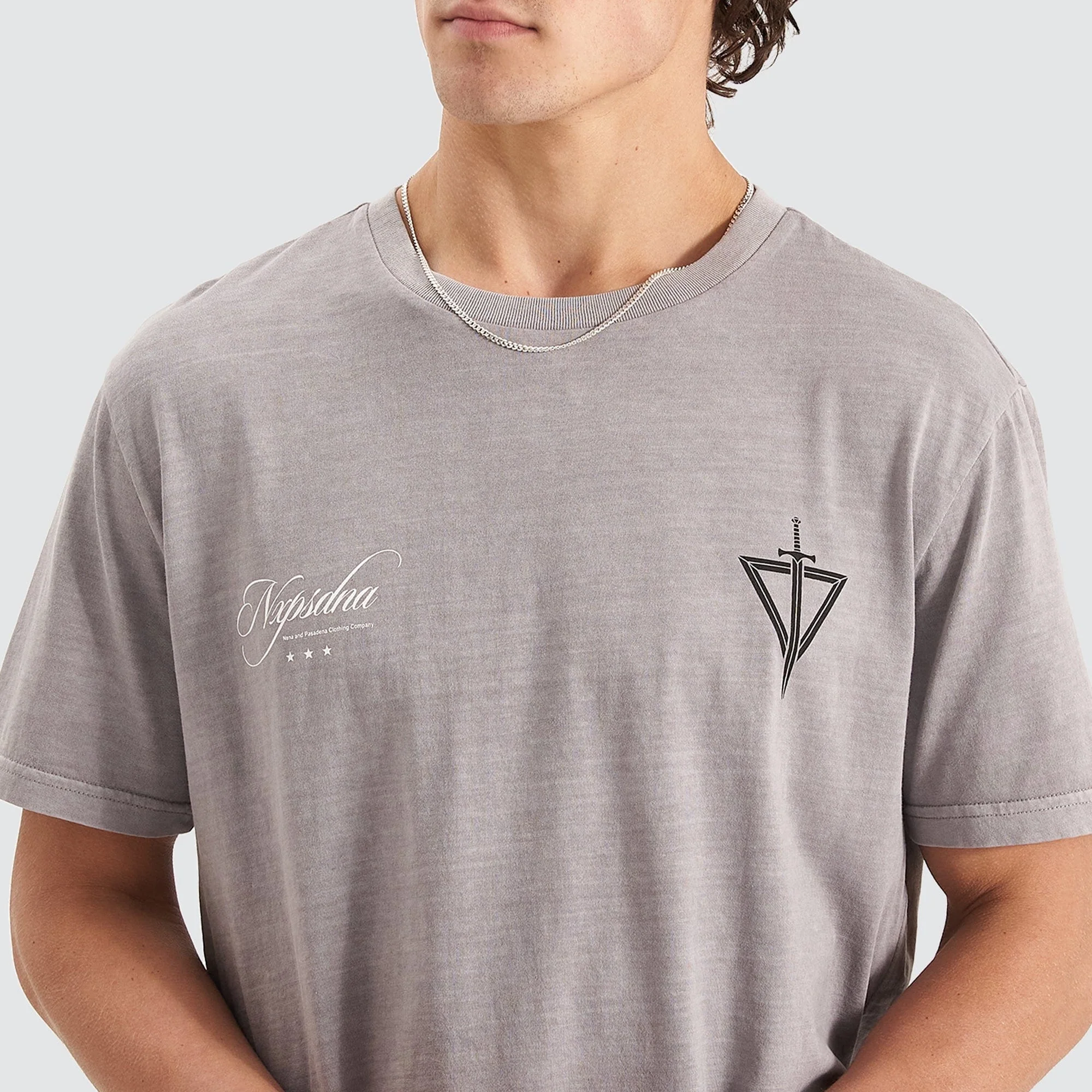 NENA & PASADENA Mens Dagger Cape Back Tee Shirt - Pigment Alloy - Image 9
