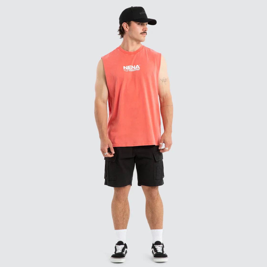 NENA & PASADENA Mens Demand Relaxed Muscle Tee in Acid Wash Cayenne - Image 5