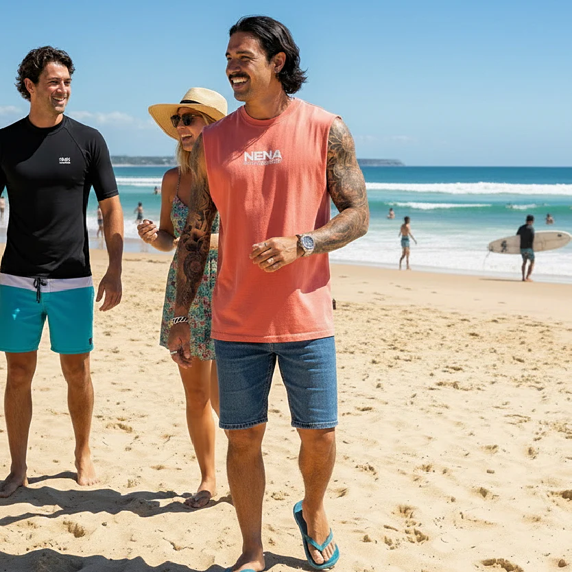 NENA & PASADENA Mens Demand Relaxed Muscle Tee in Acid Wash Cayenne - Image 7
