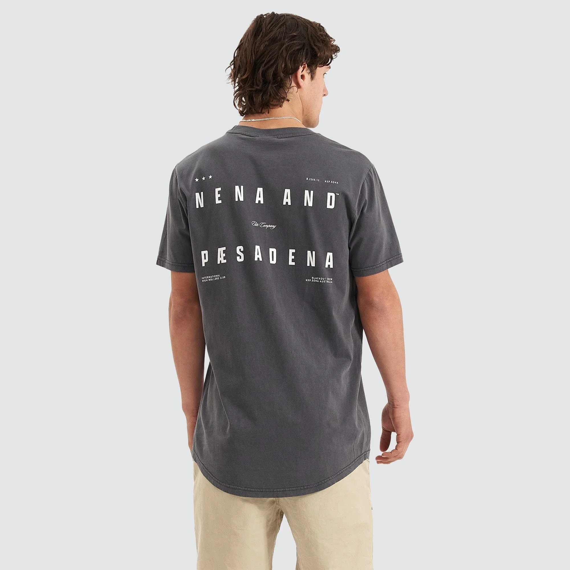 NENA & PASADENA Mens Deuce Cape Back Tee Shirt - Pigment Asphalt - Image 2