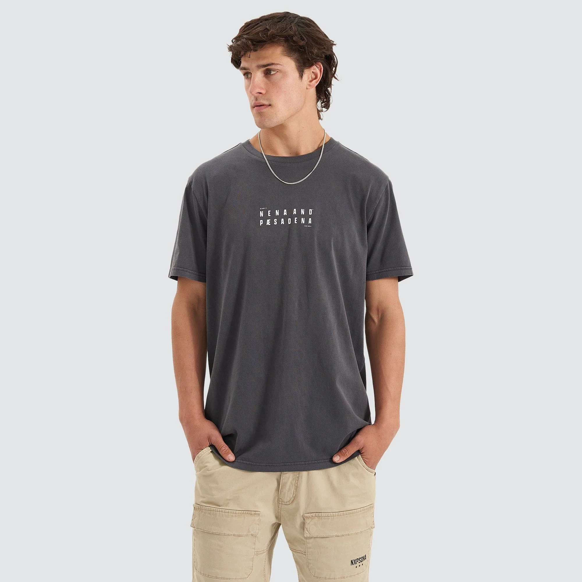 NENA & PASADENA Mens Deuce Cape Back Tee Shirt - Pigment Asphalt - Image 3
