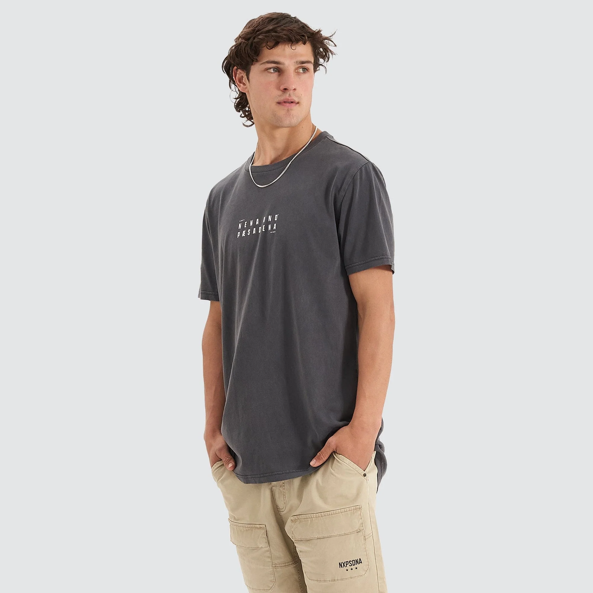 NENA & PASADENA Mens Deuce Cape Back Tee Shirt - Pigment Asphalt - Image 4