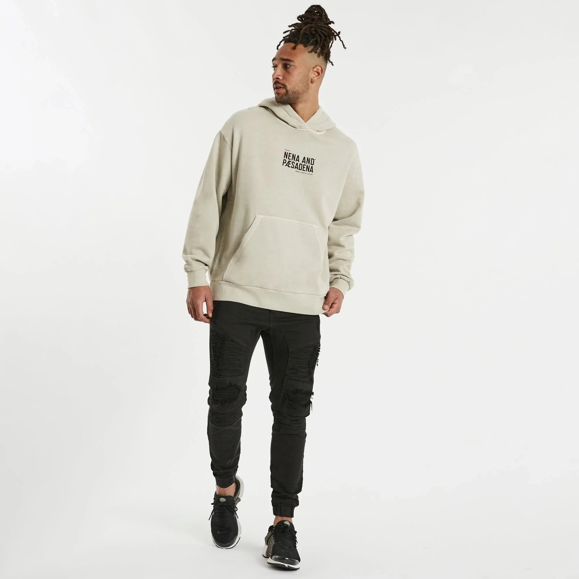 NENA PASADENA Mens Elite Co. Relaxed Hooded Sweater Pigment Sand - Image 9