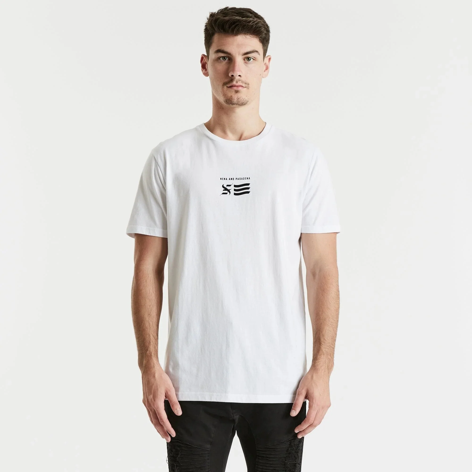 NENA & PASADENA Mens Empire Cape Back Tee Shirt White - Image 5