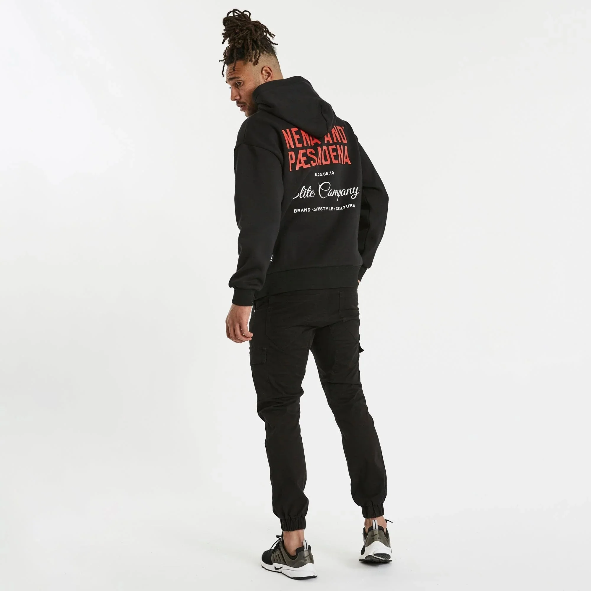 NENA & PASADENA Mens Encryption Relaxed Hooded Sweater Jet Black - Image 3