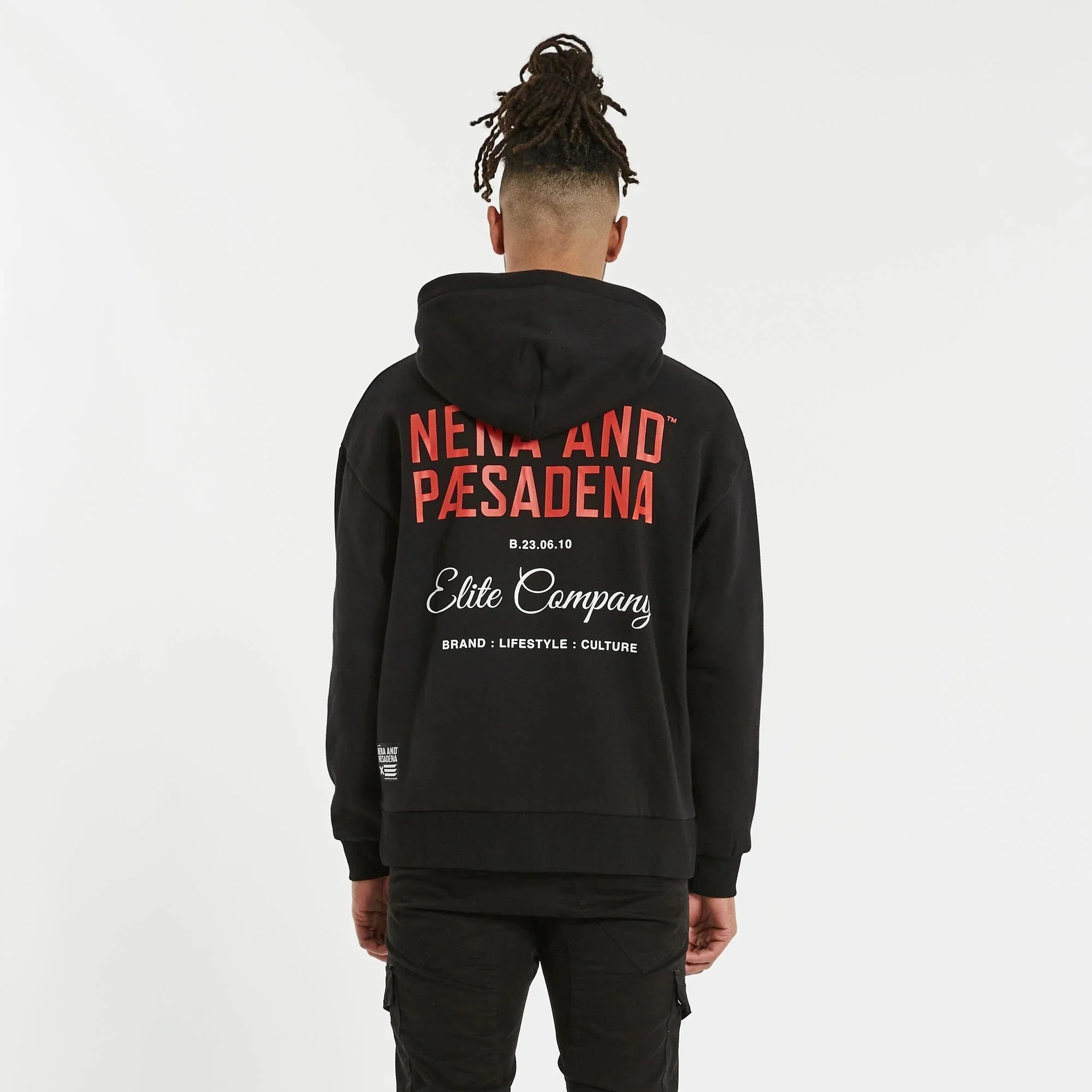 NENA & PASADENA Mens Encryption Relaxed Hooded Sweater Jet Black - Image 6