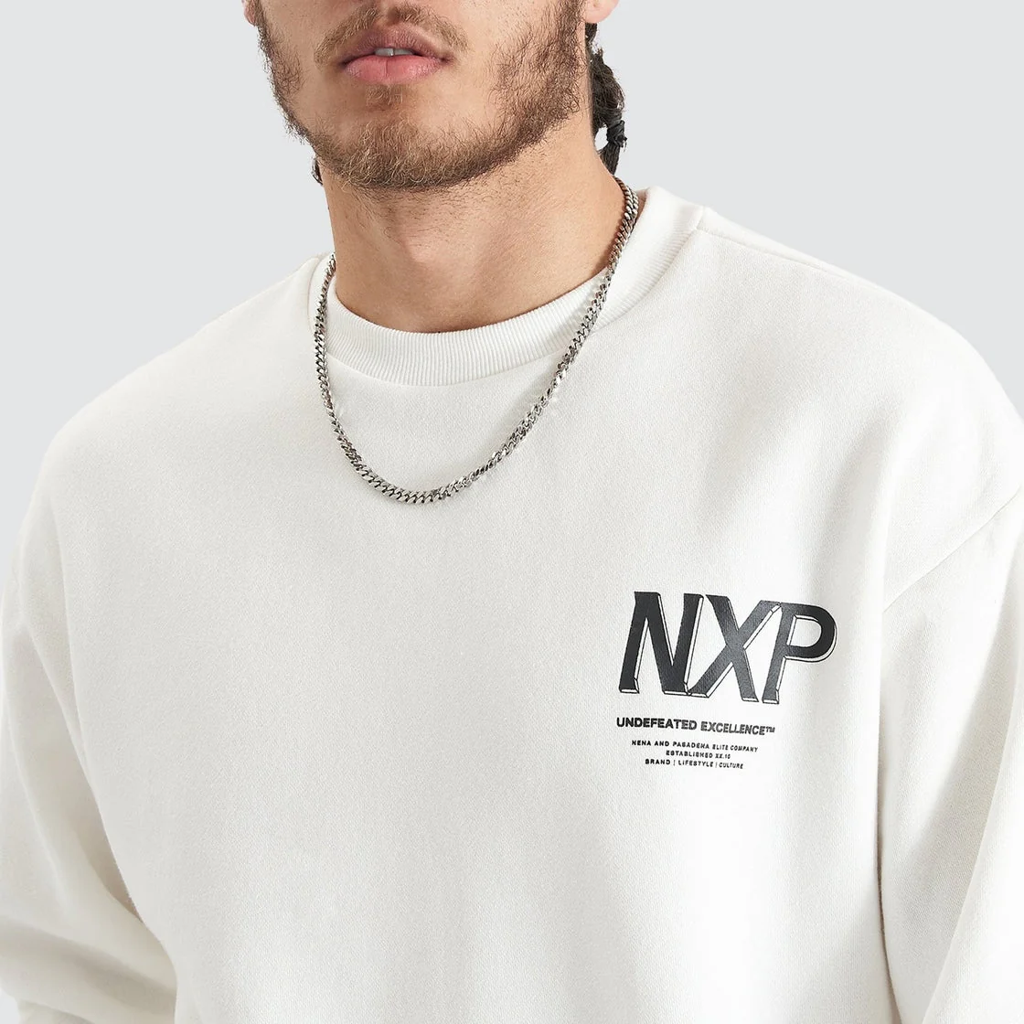 NENA & PASADENA Mens Federation Heavy Relaxed Sweater - Natural White - Image 3