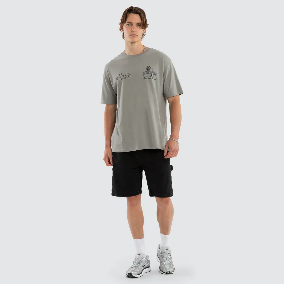 NENA & PASADENA Mens Ground Box Fit Tee in Moon Mist - Image 3