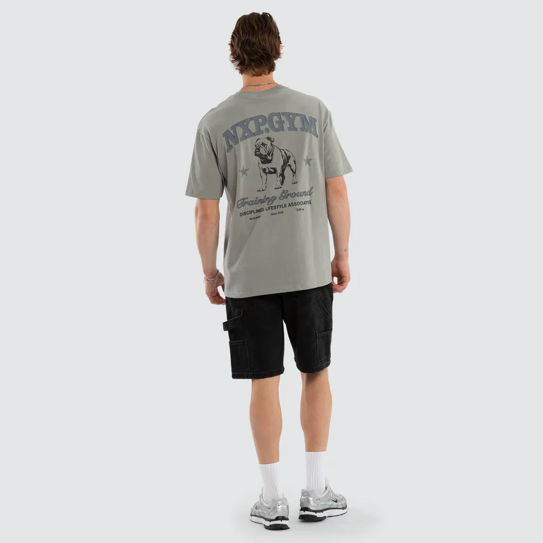 NENA & PASADENA Mens Ground Box Fit Tee in Moon Mist - Image 4