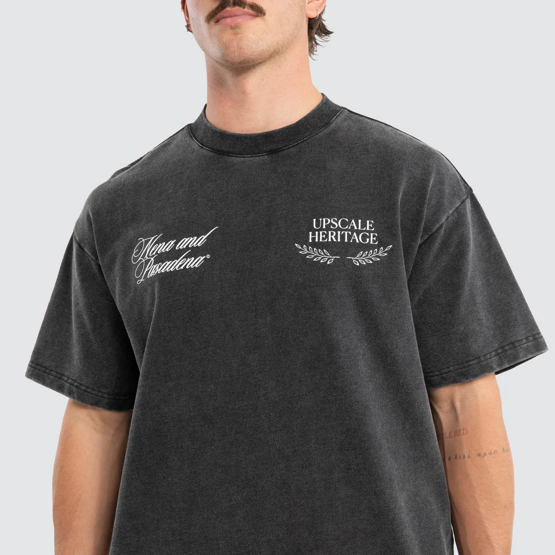 NENA & PASADENA Mens Heritage Loopback Raptor Tee in Mineral Black - Image 3