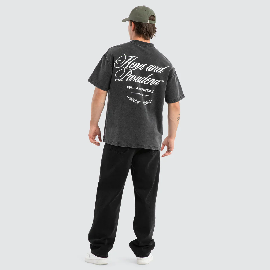 NENA & PASADENA Mens Heritage Loopback Raptor Tee in Mineral Black - Image 5