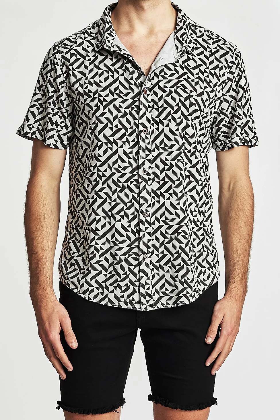 Nena Pasadena MENS HYPNOTIZE SHORT SLEEVE PARTY SHIRT BLACK-WHITE