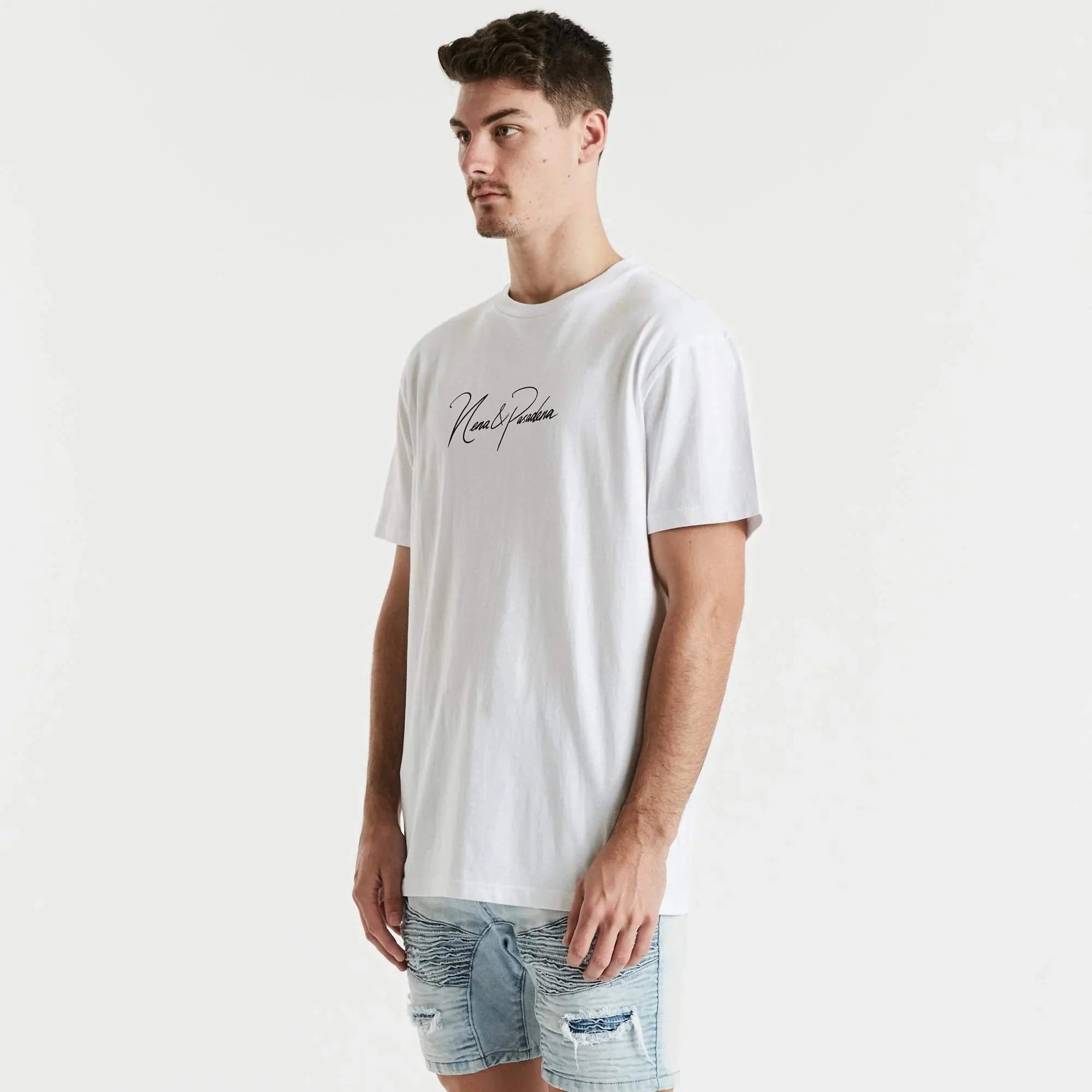 NENA & PASADENA Mens Lights Relaxed Tee Shirt White - Image 6