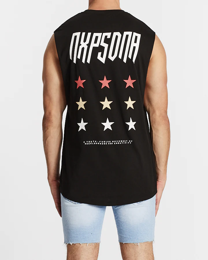 Nena Pasadena MENS MOVEMENT SCOOP BACK MUSCLE TEE - JET BLACK - Image 2
