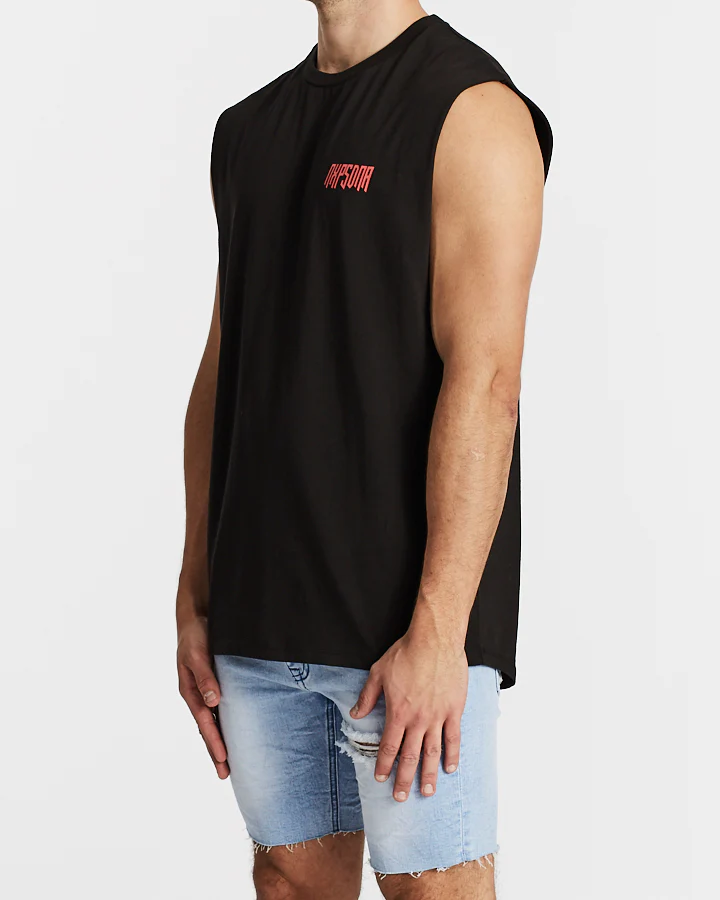 Nena Pasadena MENS MOVEMENT SCOOP BACK MUSCLE TEE - JET BLACK - Image 3