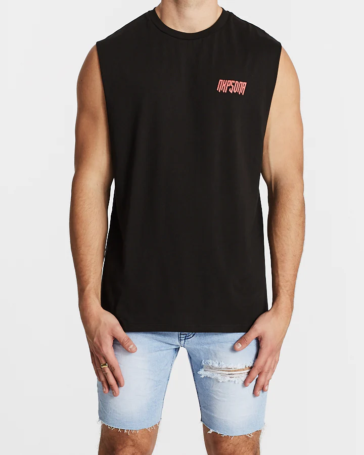 Nena Pasadena MENS MOVEMENT SCOOP BACK MUSCLE TEE - JET BLACK - Image 4