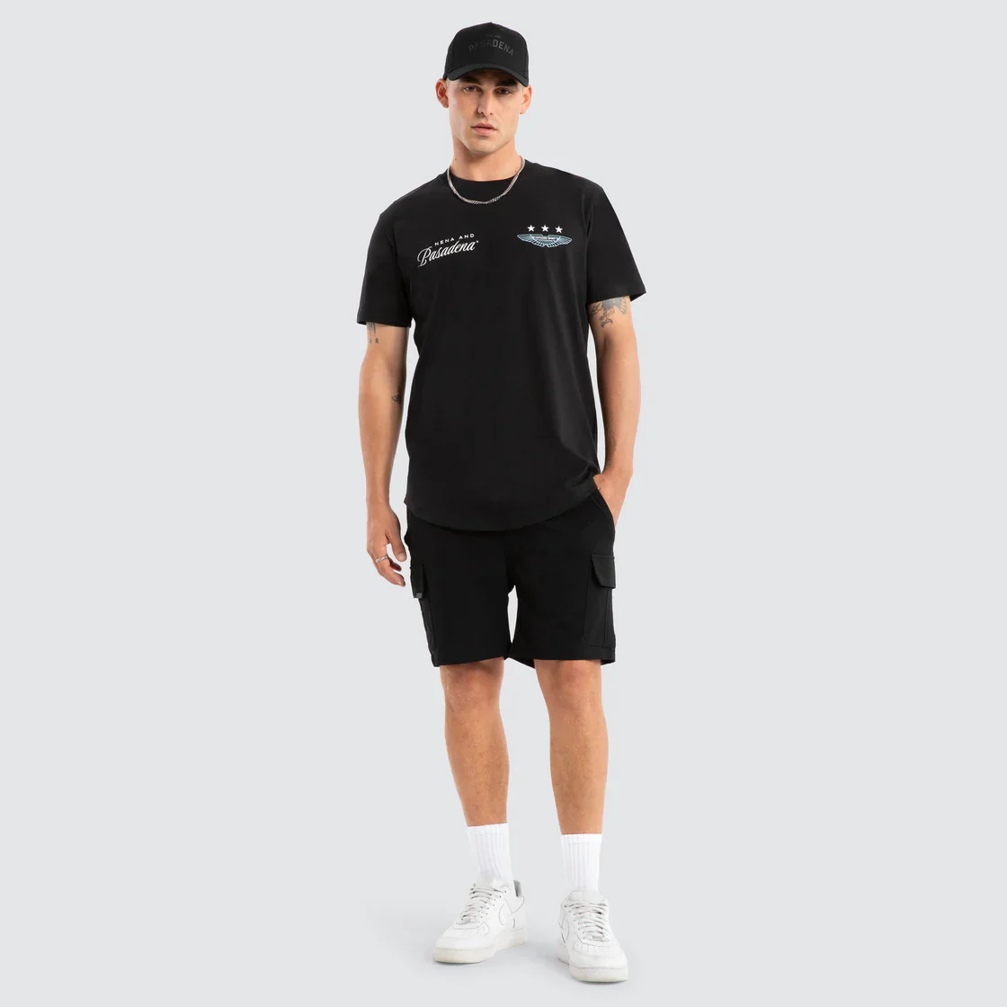 NENA & PASADENA Mens Pledge Dual Curved Tee in Jet Black - Image 2