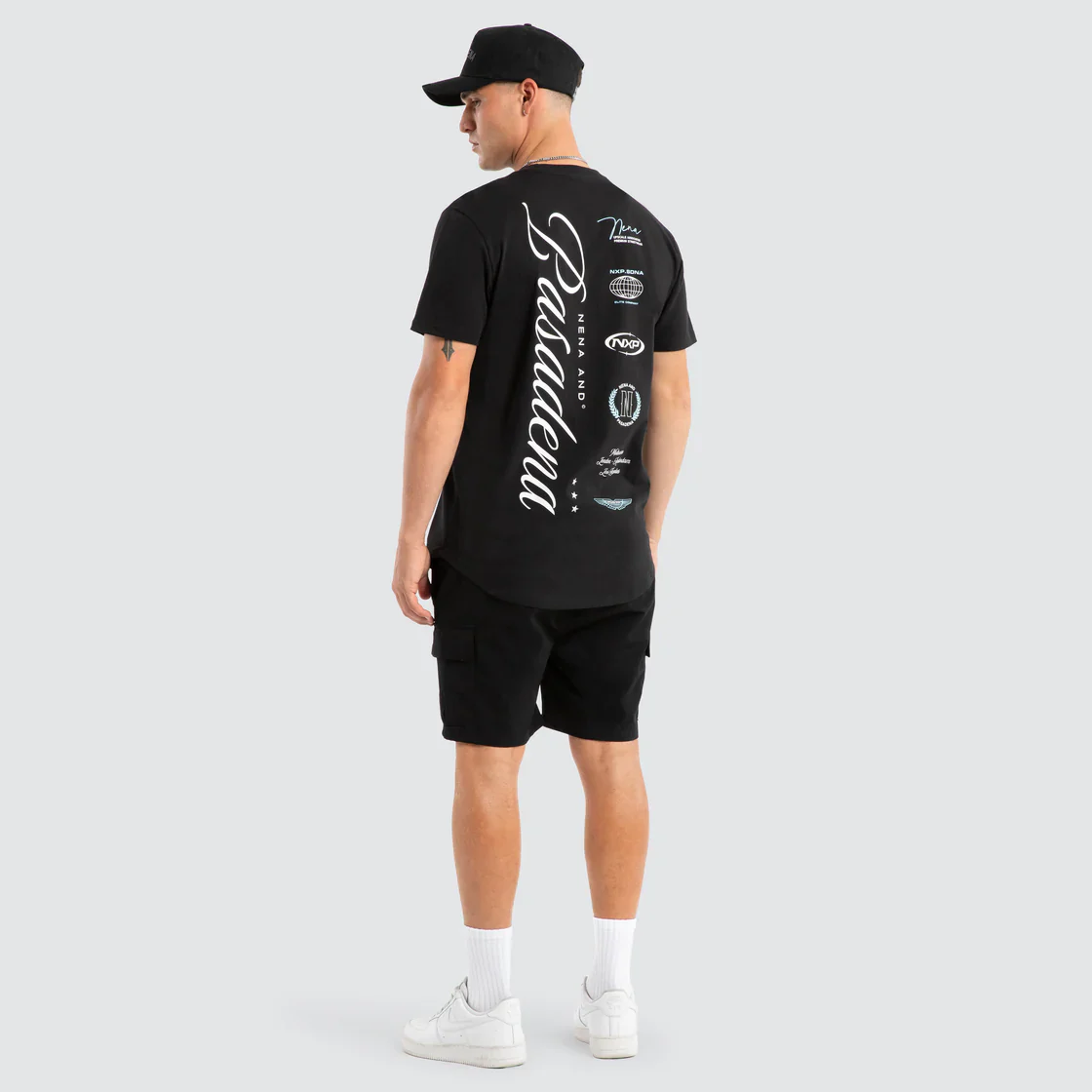 NENA & PASADENA Mens Pledge Dual Curved Tee in Jet Black - Image 4
