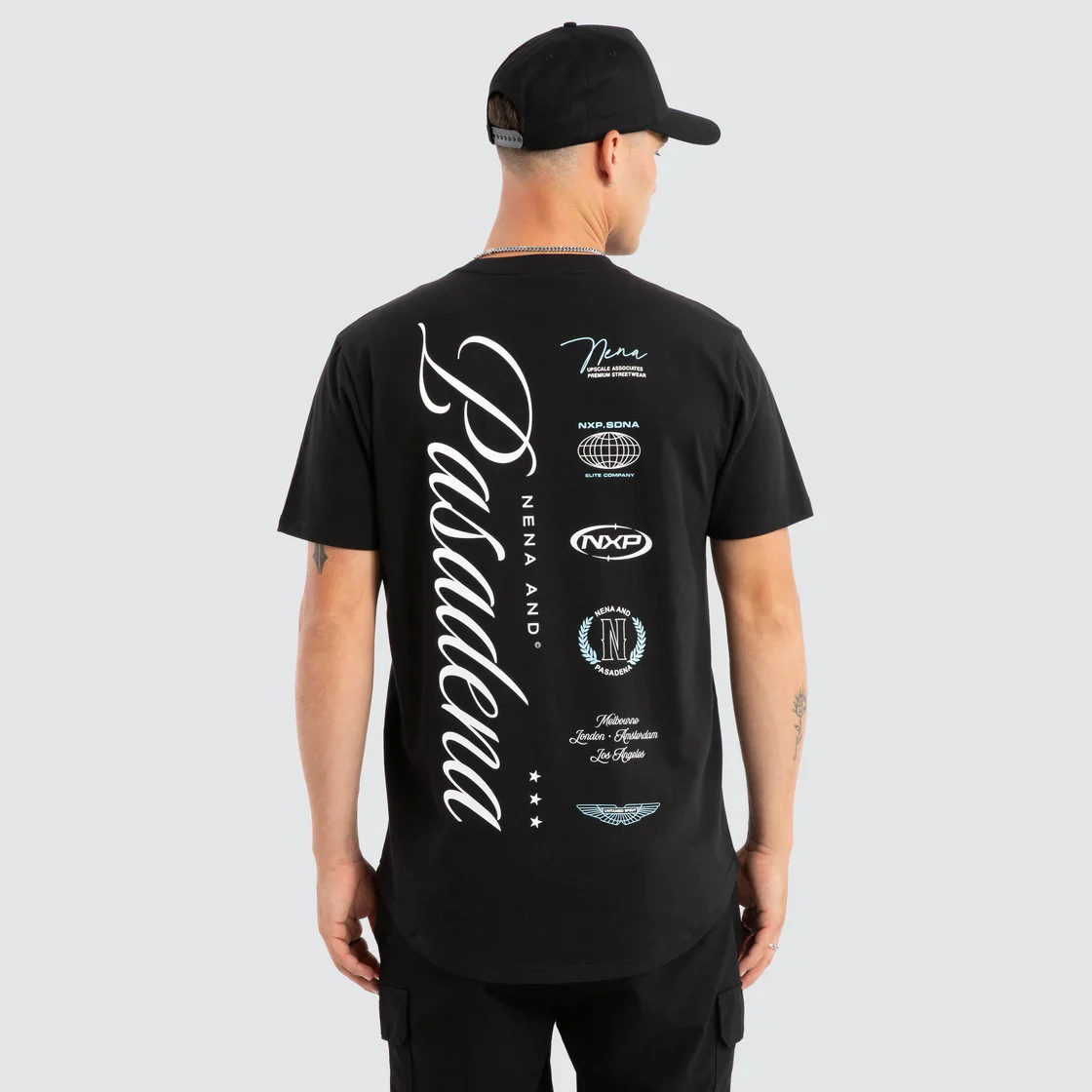 NENA & PASADENA Mens Pledge Dual Curved Tee in Jet Black - Image 6
