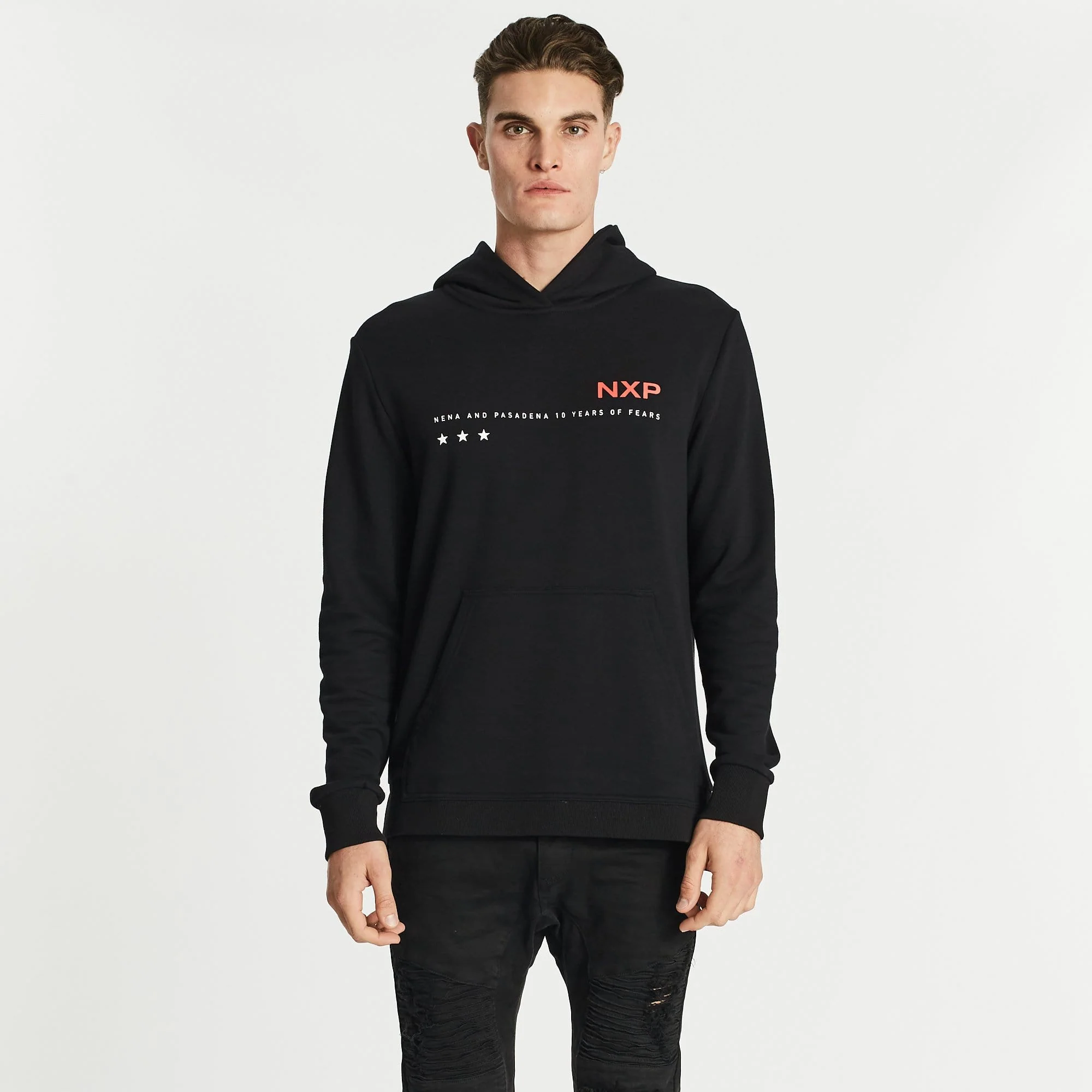 Nena & Pasadena MENS PROMINENT STEP HEM HOODED SWEATER - JET BLACK - Image 11