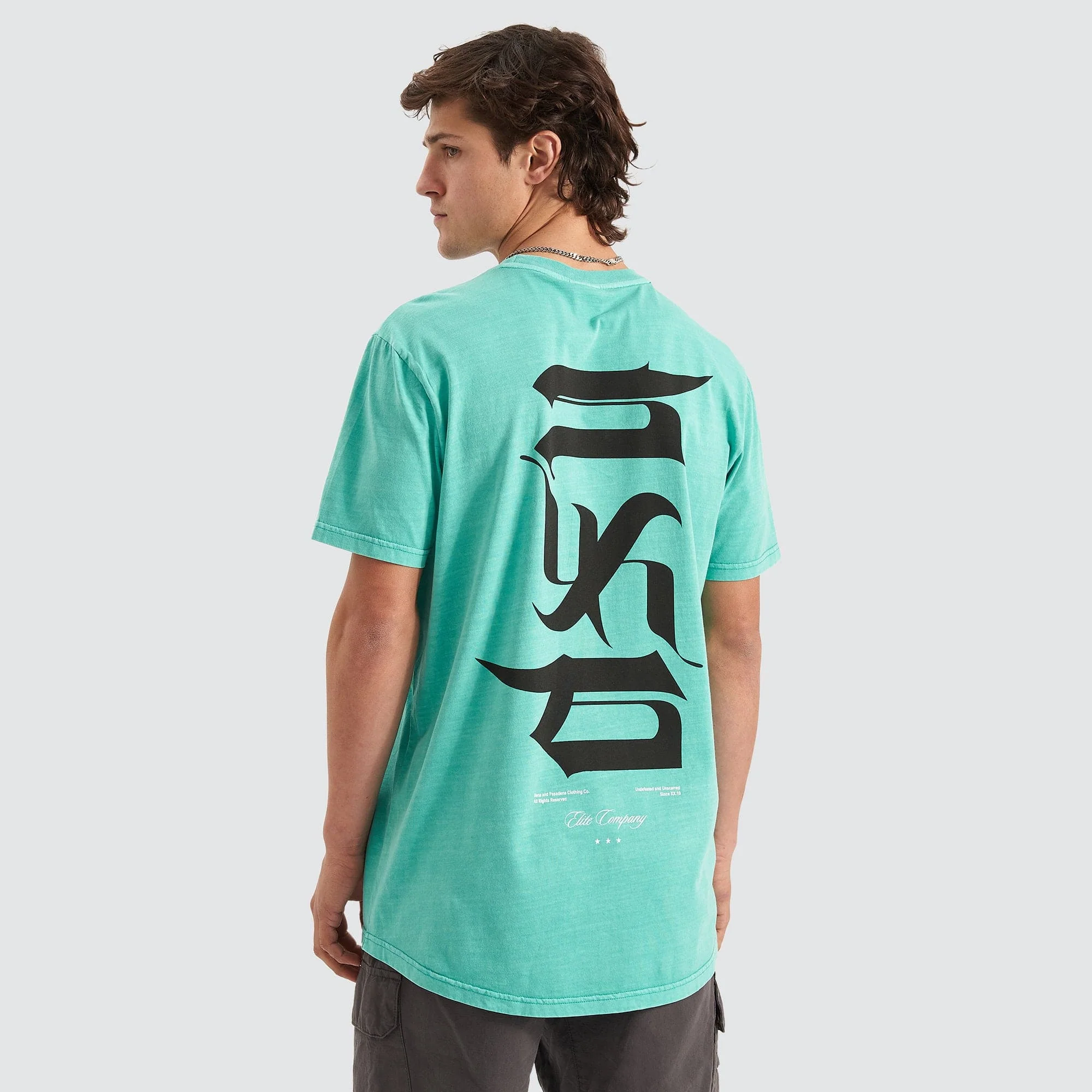 NENA & PASADENA Mens Scripted Cape Back Tee Shirt - Pigment Mint Green - Image 2