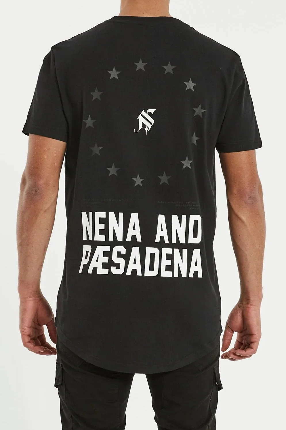 NENA & PASADENA Mens Silverlight Cape Back Tee Shirt Jet Black