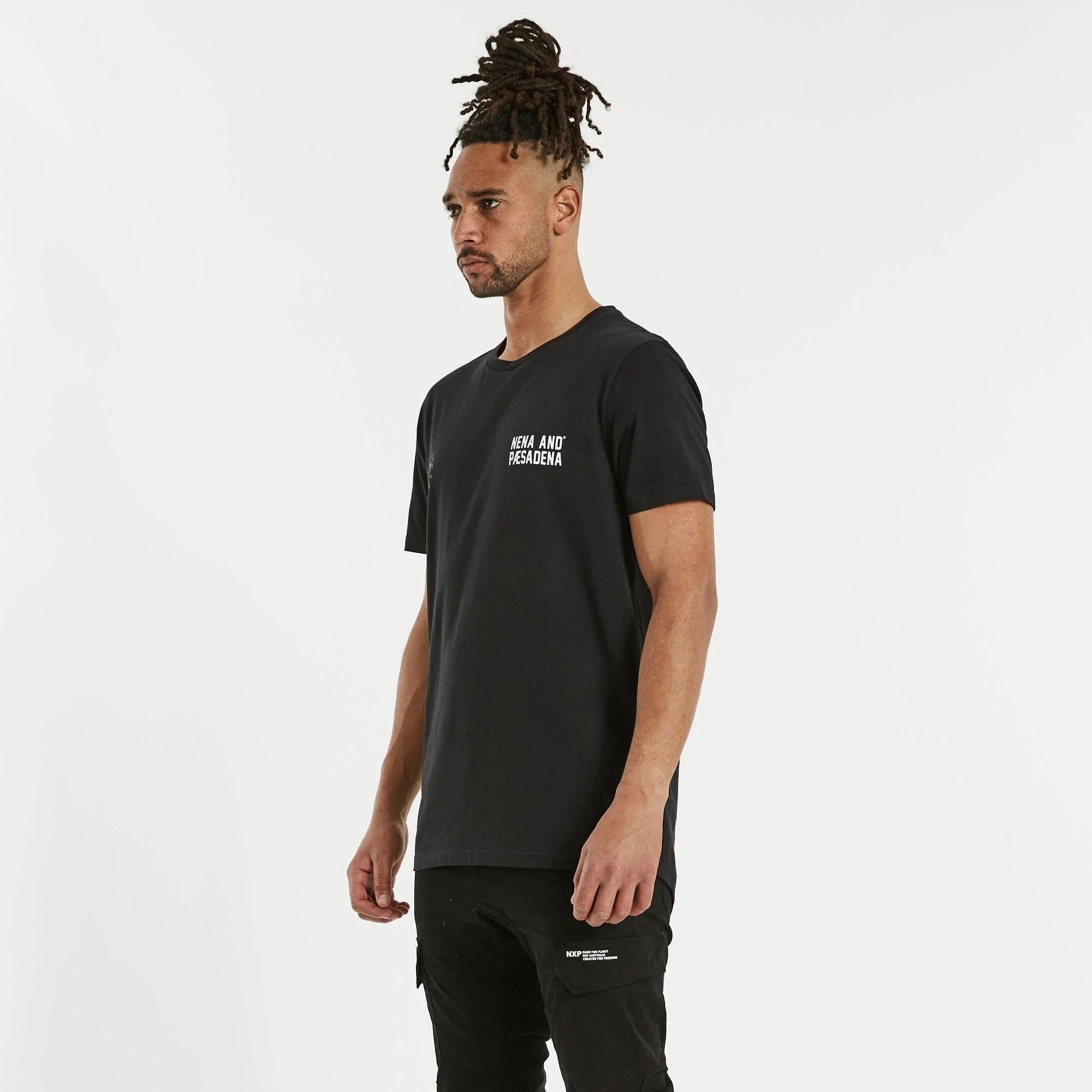 NENA & PASADENA Mens Silverlight Cape Back Tee Shirt Jet Black - Image 3