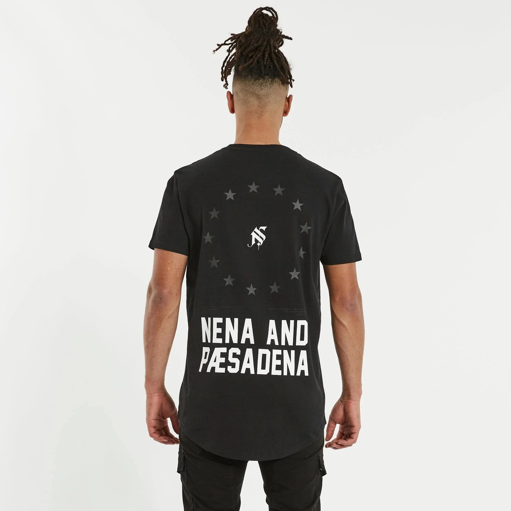 NENA & PASADENA Mens Silverlight Cape Back Tee Shirt Jet Black - Image 4