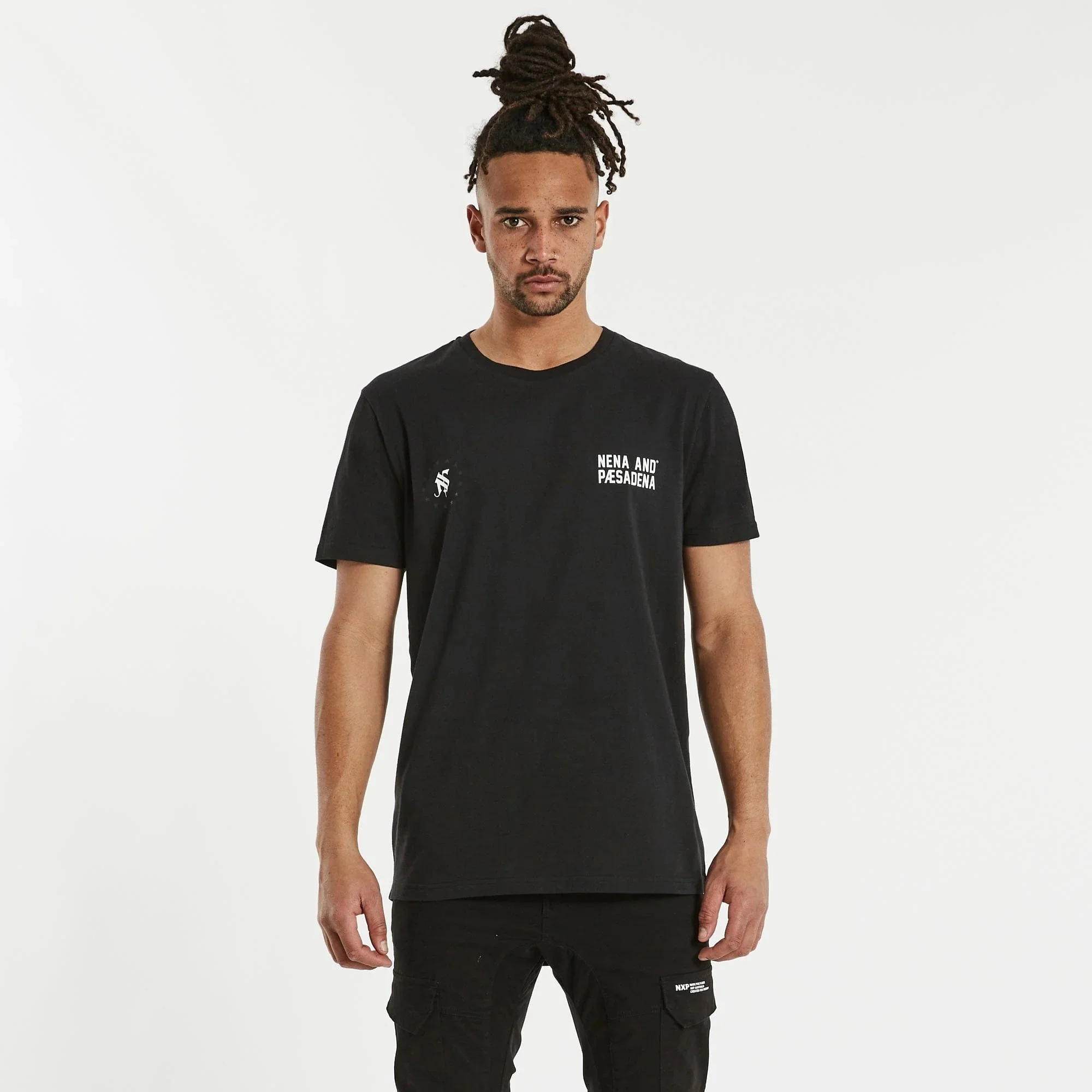 NENA & PASADENA Mens Silverlight Cape Back Tee Shirt Jet Black - Image 5