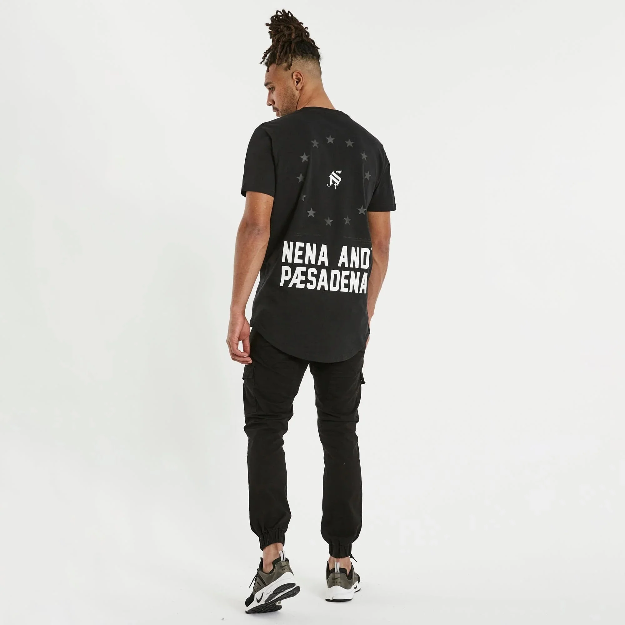 NENA & PASADENA Mens Silverlight Cape Back Tee Shirt Jet Black - Image 6