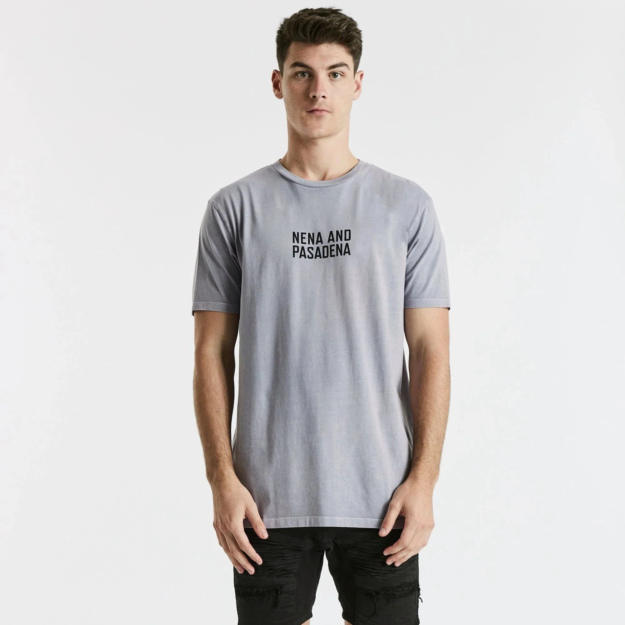 NENA & PASADENA Mens Skyfall Cape Back Tee Shirt Pigment Lavender - Image 5