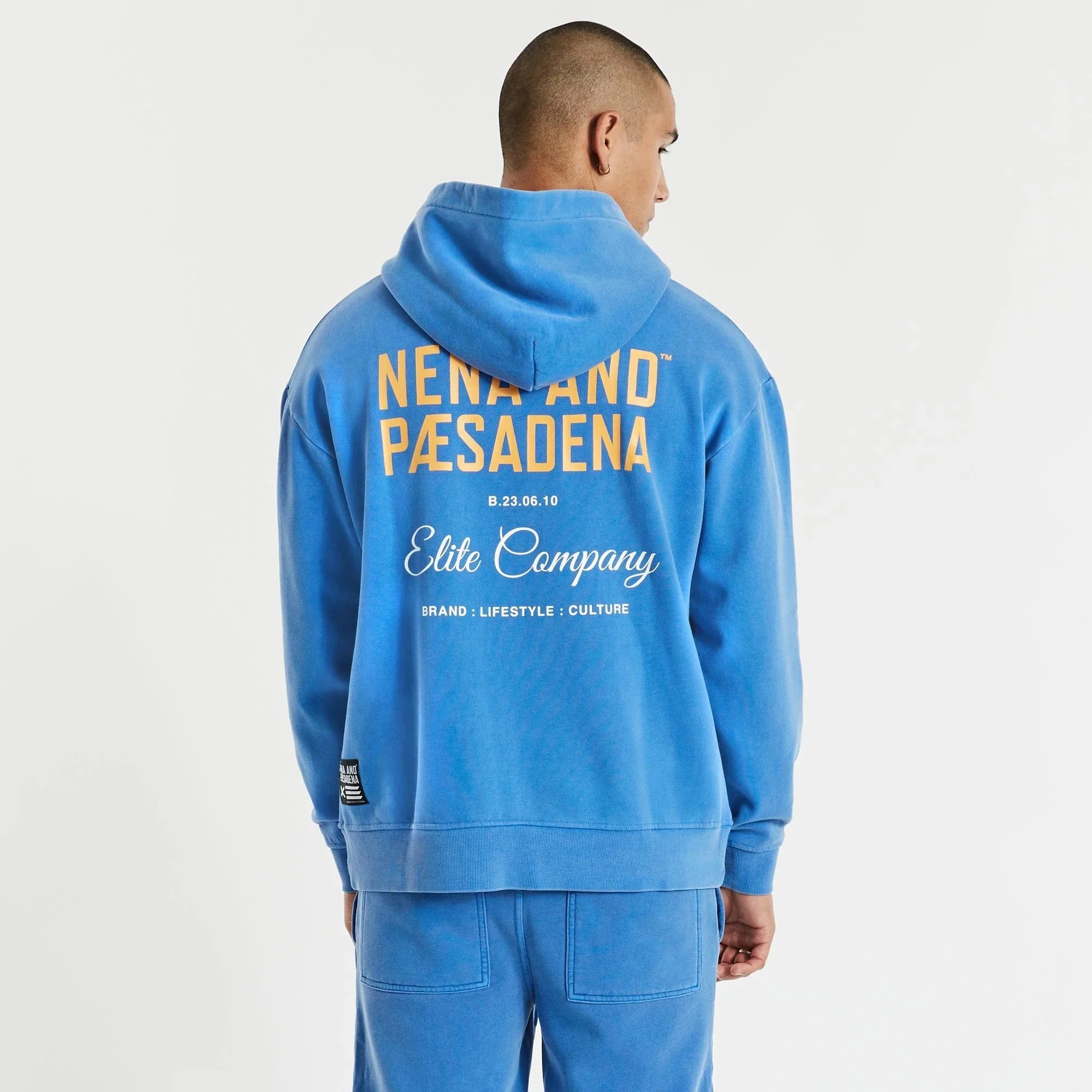NENA & PASADENA Mens Tournament Relaxed Hooded Sweater Pigment Palace Blue - Image 13