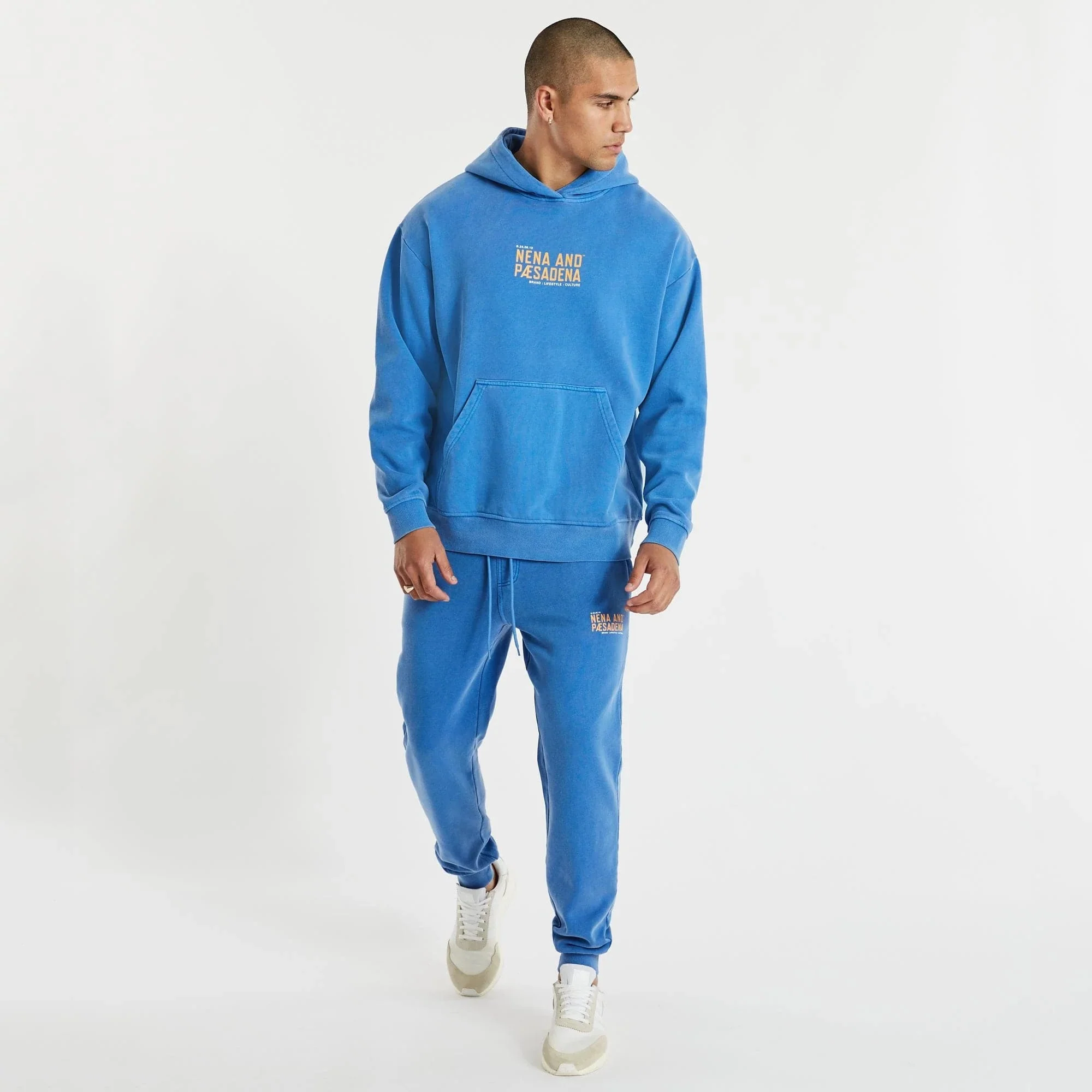 NENA & PASADENA Mens Tournament Relaxed Hooded Sweater Pigment Palace Blue - Image 5