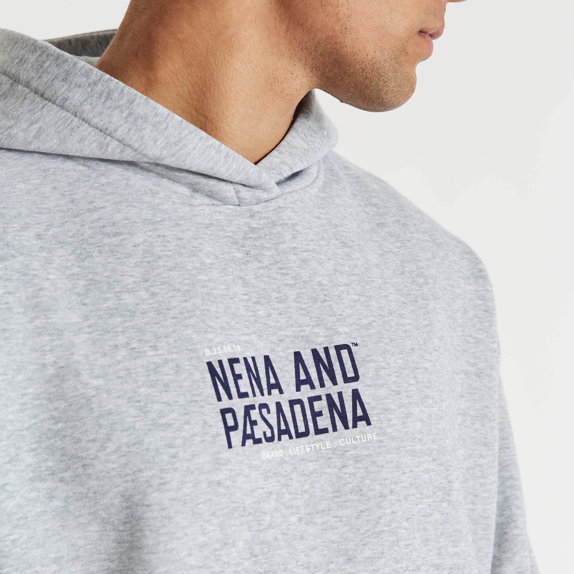 NENA & PASADENA Mens Tournament Relaxed Hoodie Sweater Grey Marle - Image 11