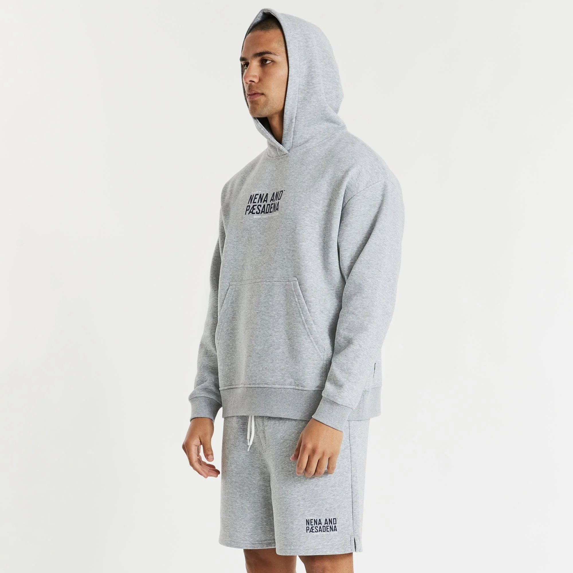 NENA & PASADENA Mens Tournament Relaxed Hoodie Sweater Grey Marle - Image 14